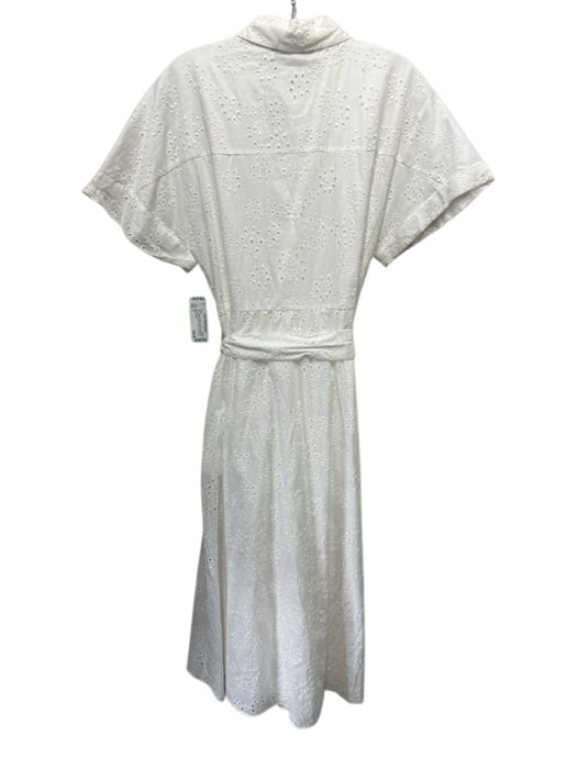 Zara Size L White Cotton Eyelets Button Up Cap Sleeve Dress White / L