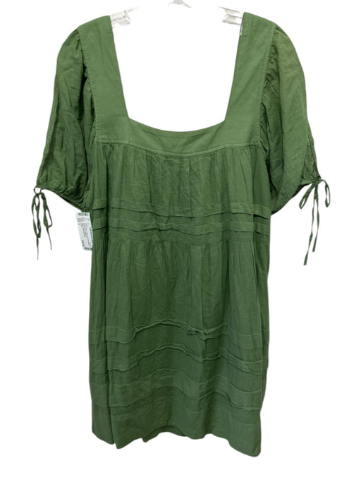 J Crew Size S Green Cotton Short Puff Sleeve Square Neck Dress Green / S