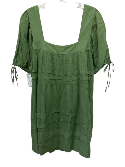 J Crew Size S Green Cotton Short Puff Sleeve Square Neck Dress Green / S