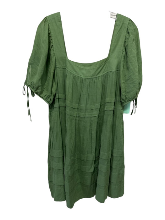 J Crew Size S Green Cotton Short Puff Sleeve Square Neck Dress Green / S