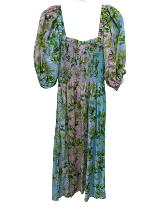 Cynthia Rowley Size M Purple, Blue, Multi Cotton Smocked Floral Print Dress Purple, Blue, Multi / M