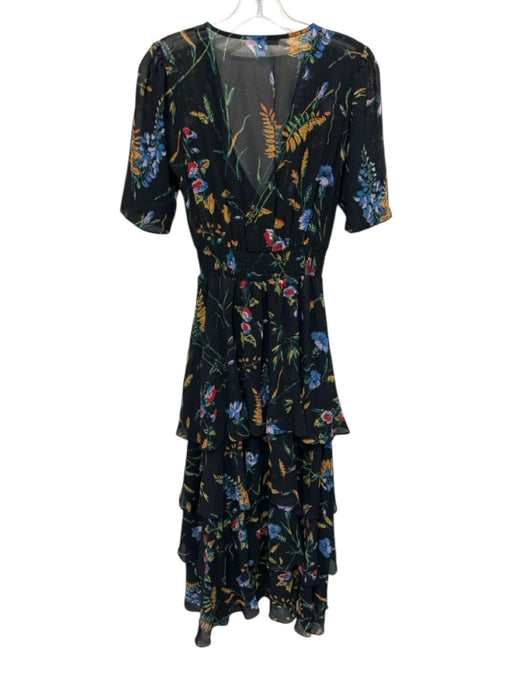 Maje Size 3 Black, Orange, Multi Silk floral print Tiered Short Sleeve Dress Black, Orange, Multi / 3