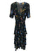Maje Size 3 Black, Orange, Multi Silk floral print Tiered Short Sleeve Dress Black, Orange, Multi / 3