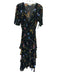 Maje Size 3 Black, Orange, Multi Silk floral print Tiered Short Sleeve Dress Black, Orange, Multi / 3