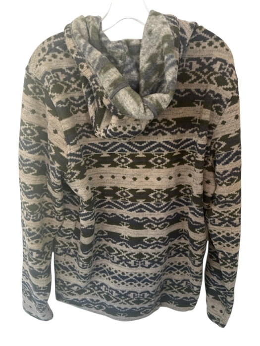 Sherpa Size L Green & Gray Polyester Blend Geometric Zip UP Fleece Men's Jacket Green & Gray / L