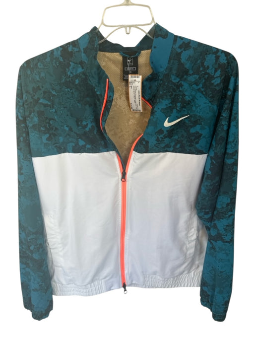 Nike Size L Teal & White Polyester Watercolor Zip UP Men's Jacket Teal & White / L
