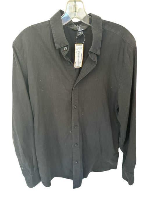 Volcom Size M Black Cotton Blend Long Sleeve Button Up Collar Gathered Top Black / M