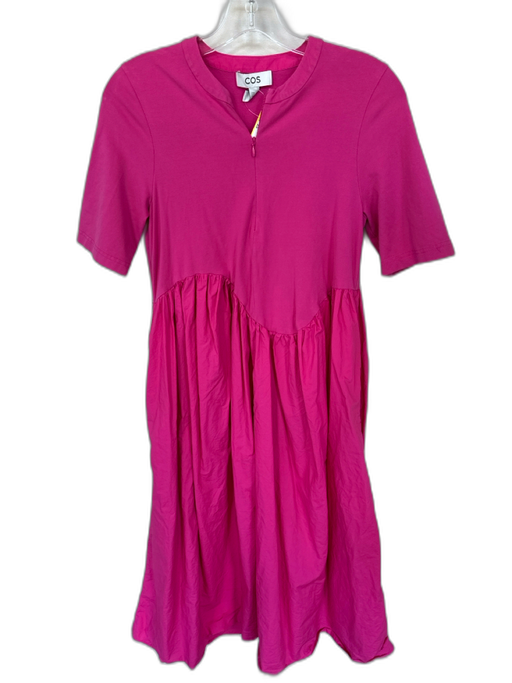 COS Size XS Magenta Cotton 3/4 Sleeve Front Zip Maxi Dress Magenta / XS