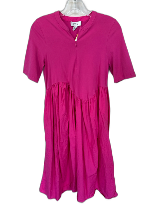 COS Size XS Magenta Cotton 3/4 Sleeve Front Zip Maxi Dress Magenta / XS