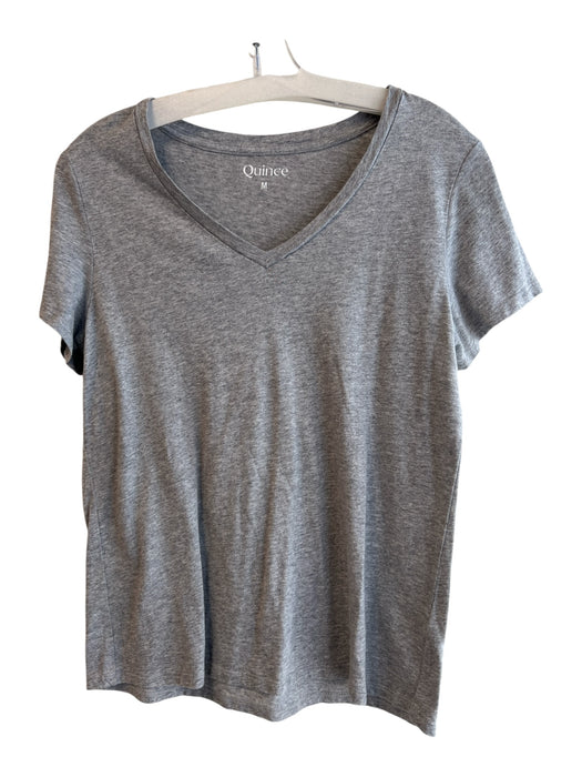 Quince Size M Gray Cotton V Neck Cap Sleeve Heathered Top Gray / M
