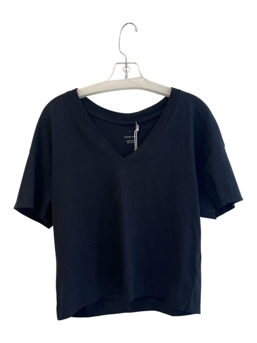 Everlane Size S Black Organic Cotton V Neck Short Sleeve Solid Color Top Black / S