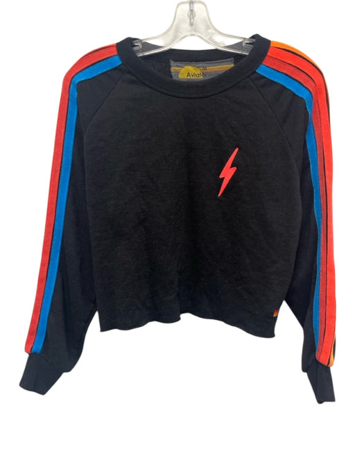 Aviator Nation Size Medium Black & Multi Cotton Long Sleeve Striped Sweater Black & Multi / Medium