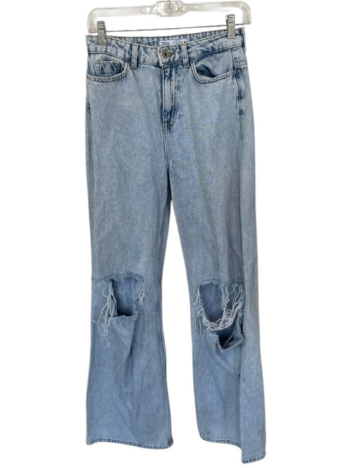 Zara Size 4 Light Wash Cotton Blend Ripped High Waist Jeans Light Wash / 4