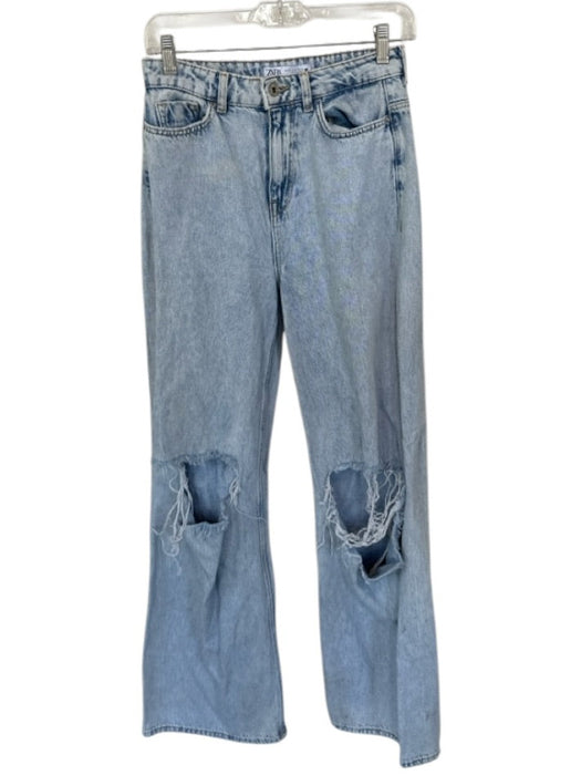 Zara Size 4 Light Wash Cotton Blend Ripped High Waist Jeans Light Wash / 4