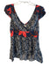 Vanessa Virginia Size 6 Navy Red & White Rayon V Neck Cap Sleeve Zip Side Top Navy Red & White / 6