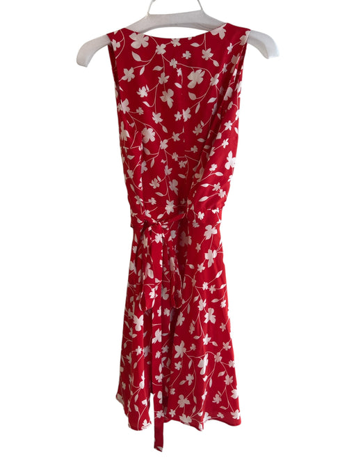 Amour Vert Size M red & cream Silk V Neck Sleeveless Floral Print Wrap Dress red & cream / M