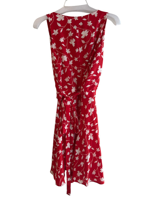 Amour Vert Size M red & cream Silk V Neck Sleeveless Floral Print Wrap Dress red & cream / M