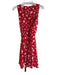 Amour Vert Size M red & cream Silk V Neck Sleeveless Floral Print Wrap Dress red & cream / M