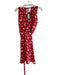 Amour Vert Size M red & cream Silk V Neck Sleeveless Floral Print Wrap Dress red & cream / M