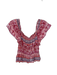 Aqua Size XS Red & Pink Rayon Off Shoulder Rouched Abstract Cropped Top Red & Pink / XS