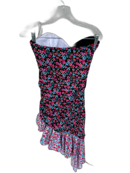 Lovers + Friends Size S Black & Multi Polyester Floral Strapless Ruffles Dress Black & Multi / S