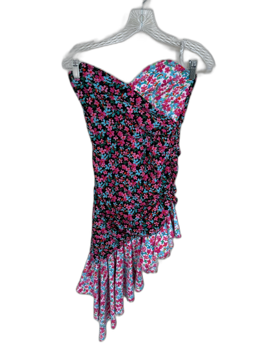Lovers + Friends Size S Black & Multi Polyester Floral Strapless Ruffles Dress Black & Multi / S