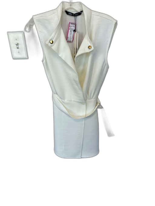 Zara Size XS Ivory Polyester Sleeveless Attached Belt Romper Ivory / XS