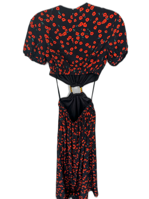 Staud Size XS Black & Red Rayon Blend Open Back Short Sleeve Maxi Floral Dress Black & Red / XS