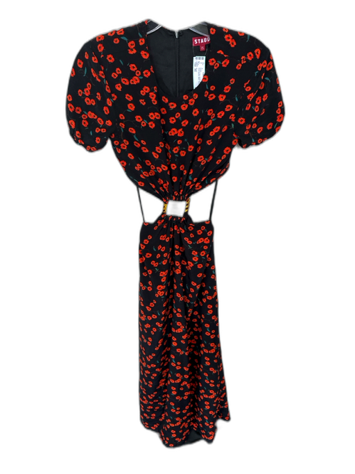 Staud Size XS Black & Red Rayon Blend Open Back Short Sleeve Maxi Floral Dress Black & Red / XS