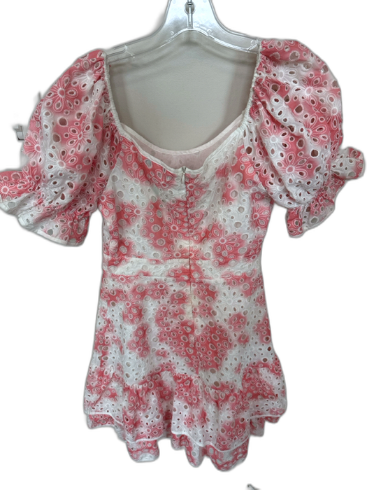 Stellah Size XS Rose & White Cotton Eyelet Scoop Neck Scrunch Detail Dress Rose & White / XS