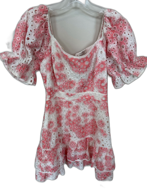 Stellah Size XS Rose & White Cotton Eyelet Scoop Neck Scrunch Detail Dress Rose & White / XS