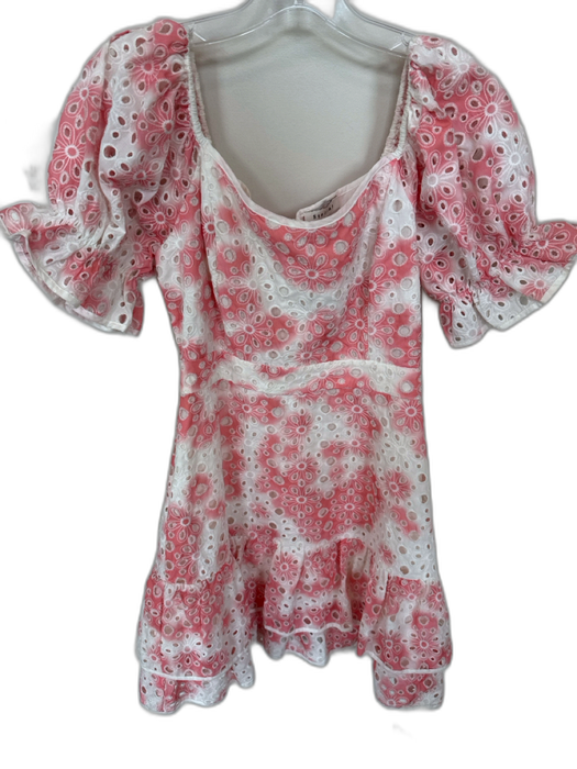 Stellah Size XS Rose & White Cotton Eyelet Scoop Neck Scrunch Detail Dress Rose & White / XS
