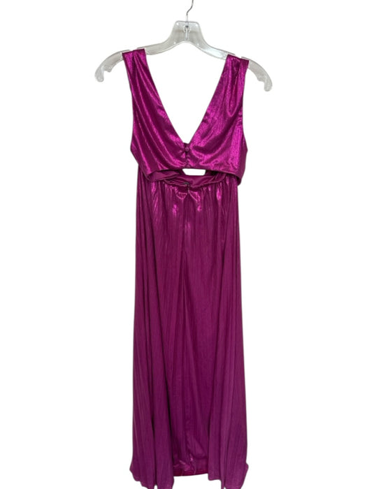 Lulus Size S Magenta Polyester Metallic Pleated V Neck Maxi Gown Magenta / S
