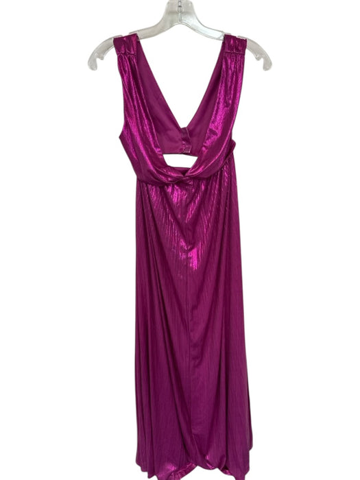 Lulus Size S Magenta Polyester Metallic Pleated V Neck Maxi Gown Magenta / S