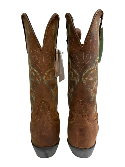Justin Shoe Size 6 Brown, green, yellow Leather Square Toe Embroidered Boots Brown, green, yellow / 6