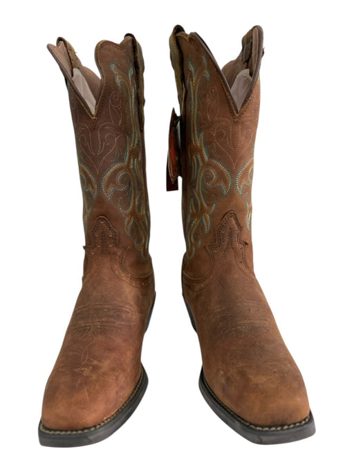 Justin Shoe Size 6 Brown, green, yellow Leather Square Toe Embroidered Boots Brown, green, yellow / 6