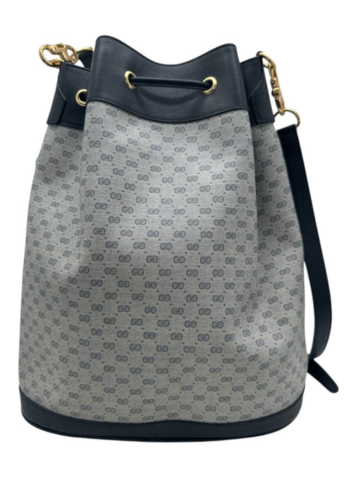 Gucci navy & gray Coated Canvas Leather trim Monogram Shoulder Strap Bucket Bag navy & gray / Medium