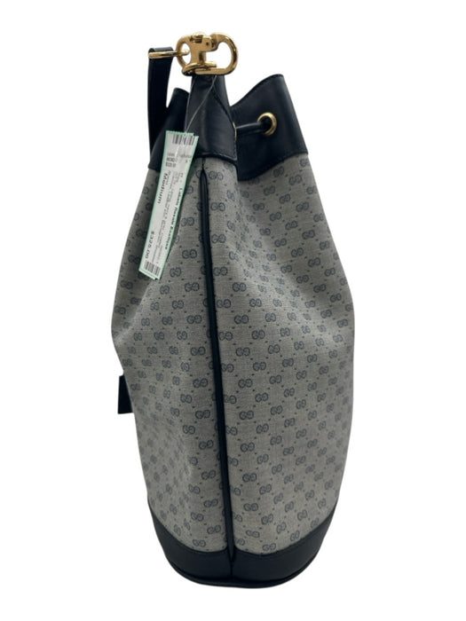 Gucci navy & gray Coated Canvas Leather trim Monogram Shoulder Strap Bucket Bag navy & gray / Medium