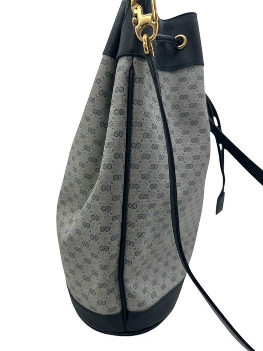 Gucci navy & gray Coated Canvas Leather trim Monogram Shoulder Strap Bucket Bag navy & gray / Medium