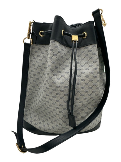 Gucci navy & gray Coated Canvas Leather trim Monogram Shoulder Strap Bucket Bag navy & gray / Medium