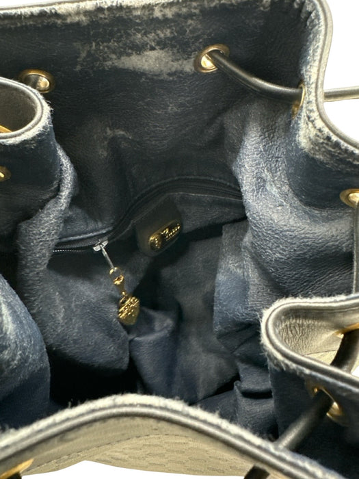 Gucci navy & gray Coated Canvas Leather trim Monogram Shoulder Strap Bucket Bag navy & gray / Medium