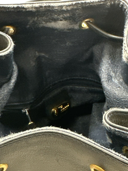 Gucci navy & gray Coated Canvas Leather trim Monogram Shoulder Strap Bucket Bag navy & gray / Medium
