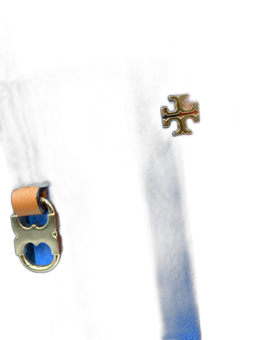 Tory Burch Blue, Orange, Brown Leather Top Handles Striped Logo Bag Blue, Orange, Brown / Medium