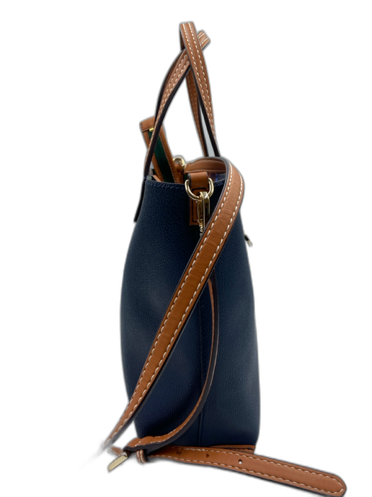 Tory Burch Blue, Orange, Brown Leather Top Handles Striped Logo Bag Blue, Orange, Brown / Medium