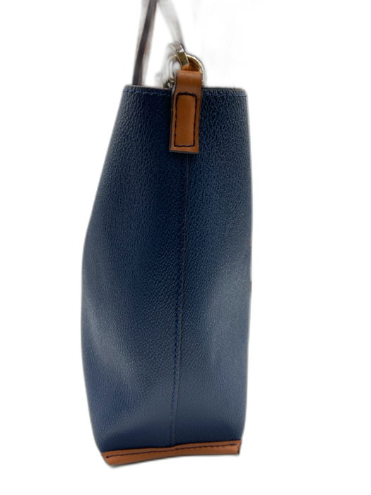Tory Burch Blue, Orange, Brown Leather Top Handles Striped Logo Bag Blue, Orange, Brown / Medium