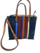 Tory Burch Blue, Orange, Brown Leather Top Handles Striped Logo Bag Blue, Orange, Brown / Medium