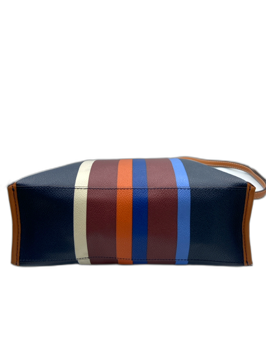 Tory Burch Blue, Orange, Brown Leather Top Handles Striped Logo Bag Blue, Orange, Brown / Medium