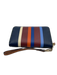 Tory Burch Blue, Orange, Brown Leather Zip Close Stripe Logo Wristlet Wallets Blue, Orange, Brown