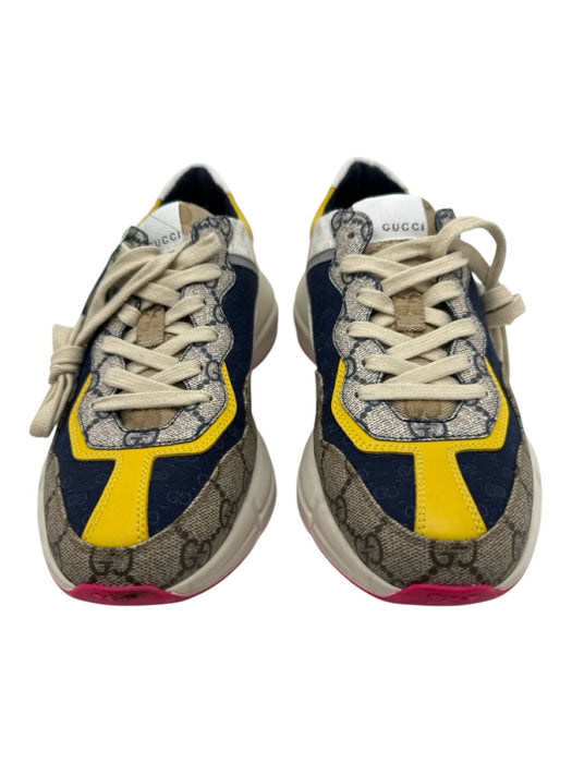 Gucci Shoe Size 5 Yellow, Blue, Brown Leather & Canvas Lace Up Chunky Sneakers Yellow, Blue, Brown / 5