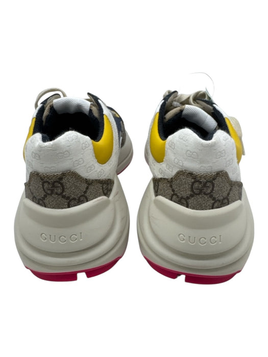 Gucci Shoe Size 5 Yellow, Blue, Brown Leather & Canvas Lace Up Chunky Sneakers Yellow, Blue, Brown / 5